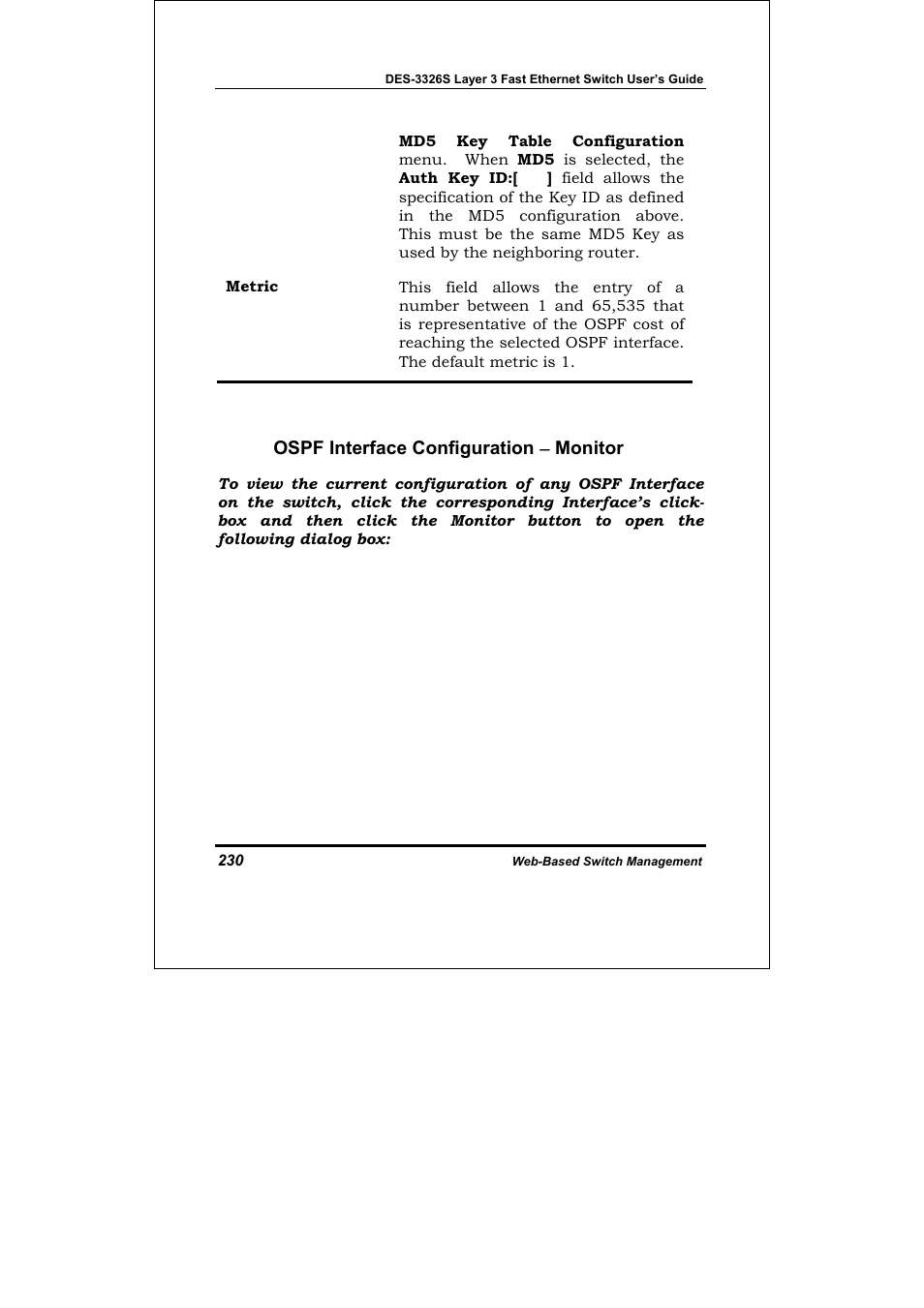 Ospf interface configuration − monitor | D-Link DES-3326S User Manual | Page 230 / 349