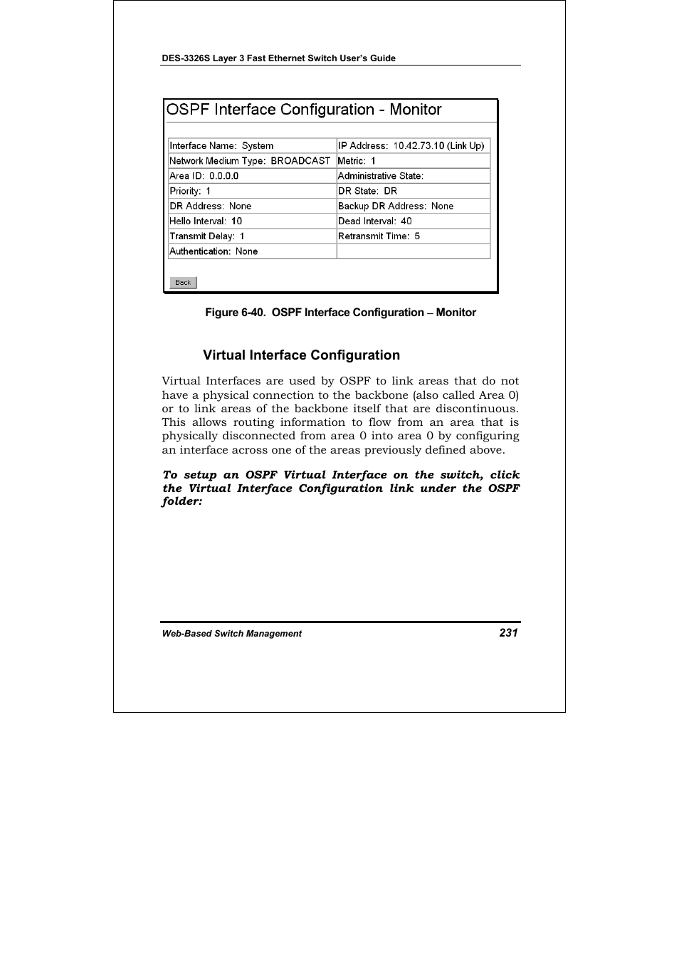 Virtual interface configuration | D-Link DES-3326S User Manual | Page 231 / 349