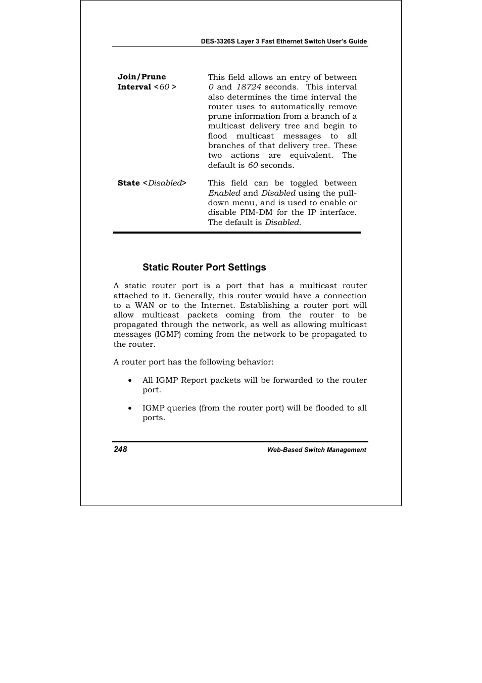 Static router port settings | D-Link DES-3326S User Manual | Page 248 / 349