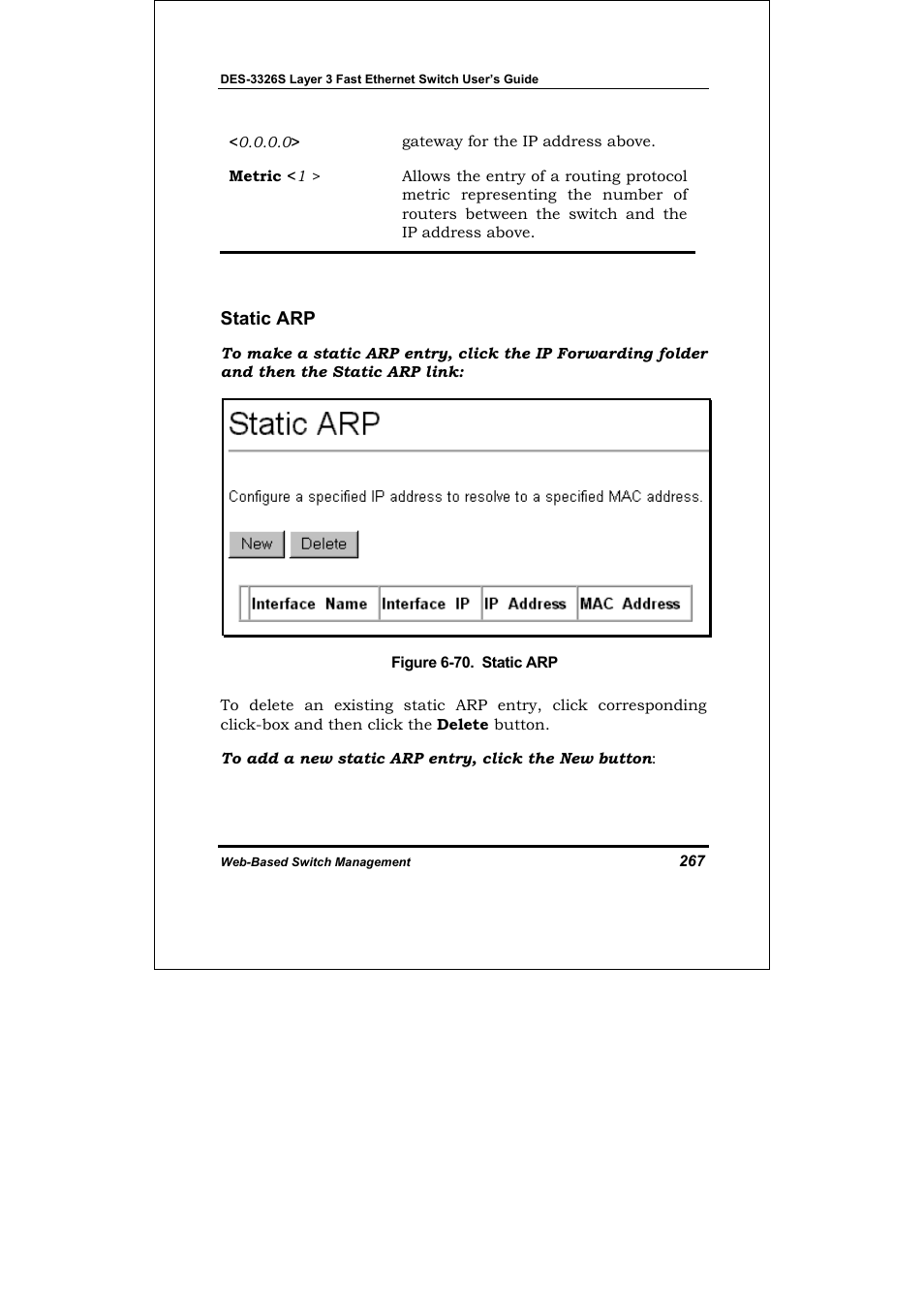 Static arp | D-Link DES-3326S User Manual | Page 267 / 349