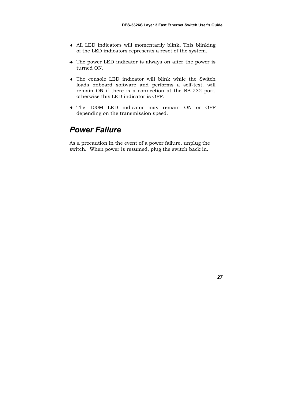 Power failure | D-Link DES-3326S User Manual | Page 27 / 349
