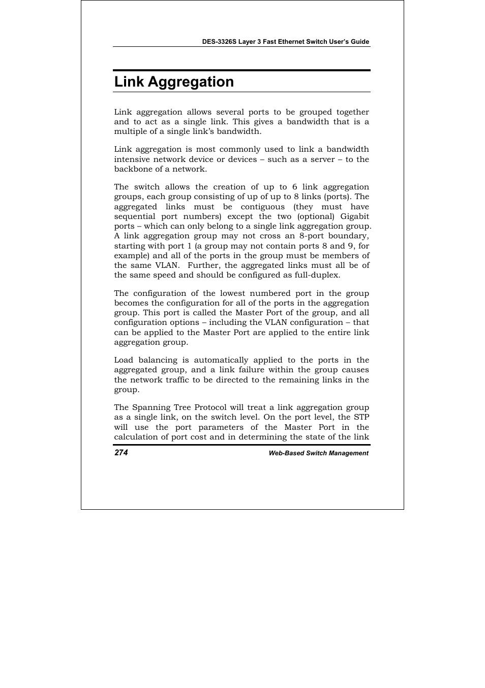 Link aggregation | D-Link DES-3326S User Manual | Page 274 / 349