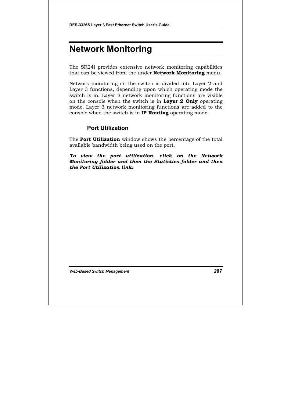 Port utilization, Network monitoring | D-Link DES-3326S User Manual | Page 287 / 349
