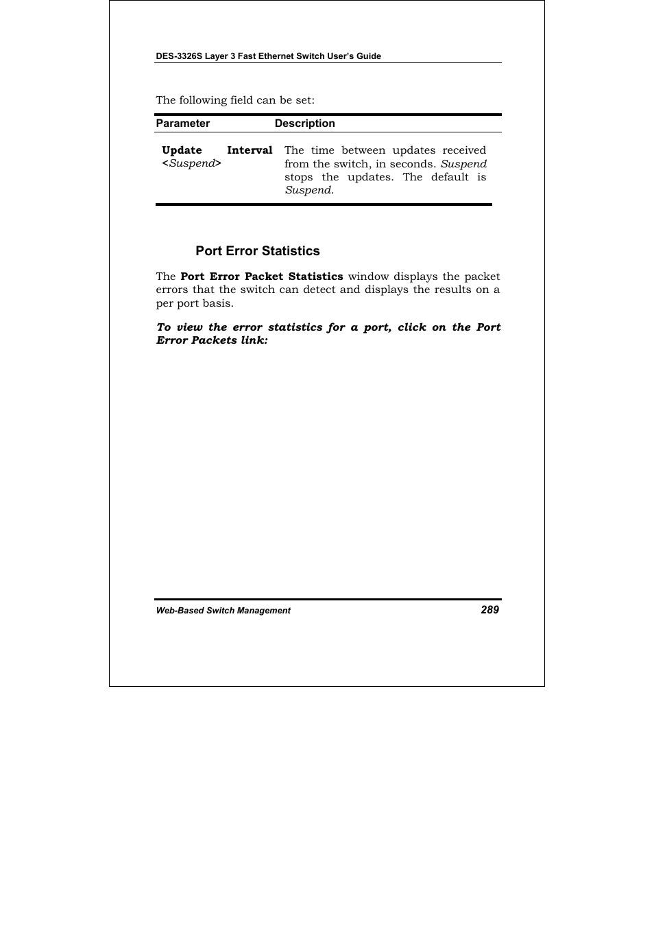 Port error statistics | D-Link DES-3326S User Manual | Page 289 / 349