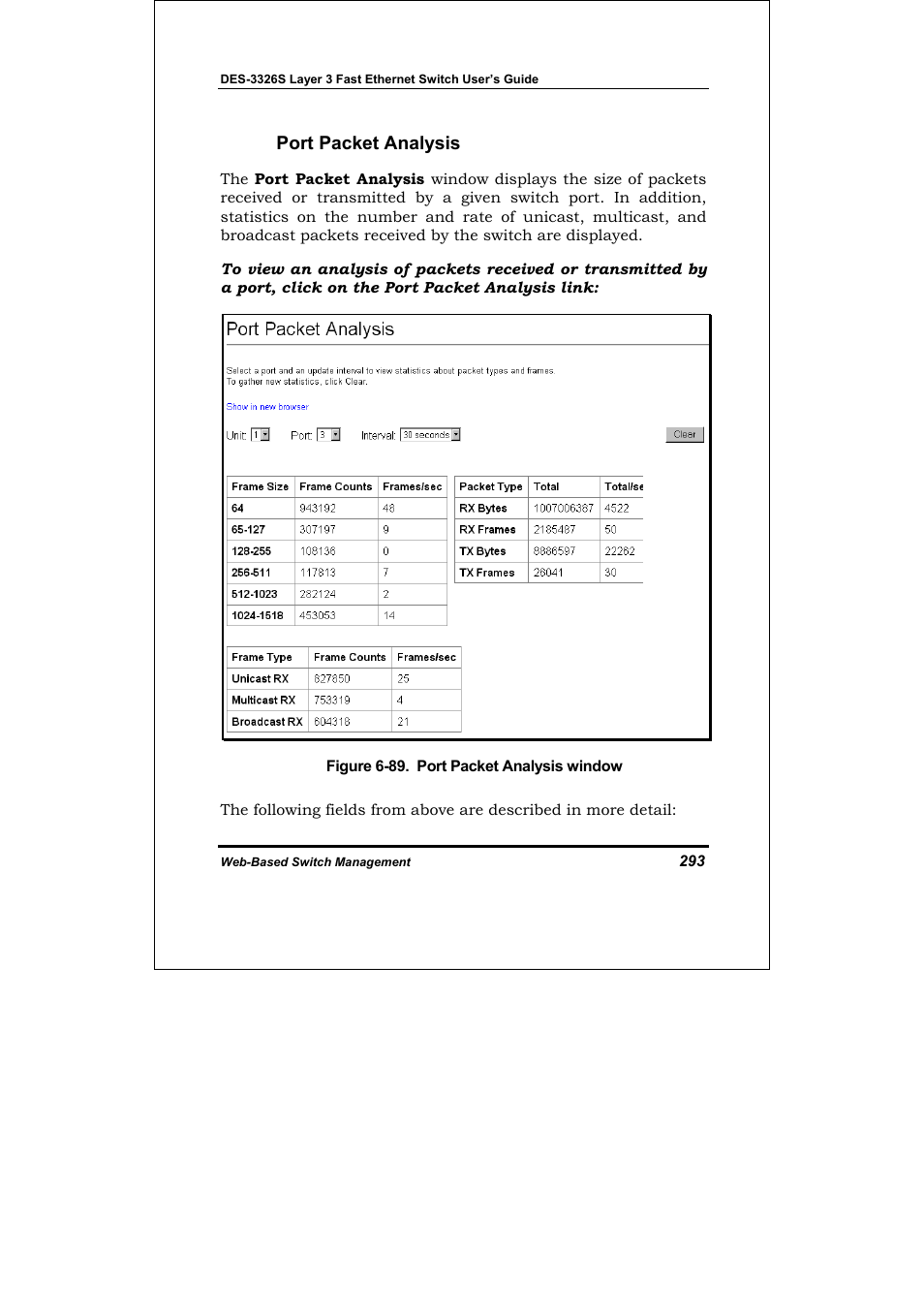Port packet analysis | D-Link DES-3326S User Manual | Page 293 / 349