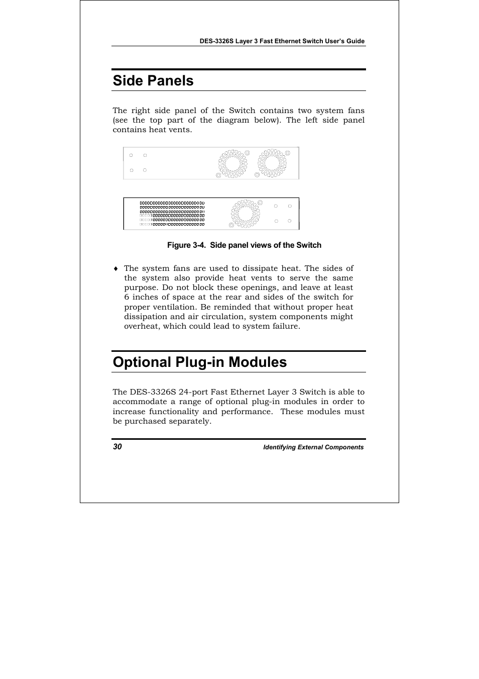 Side panels, Optional plug-in modules | D-Link DES-3326S User Manual | Page 30 / 349