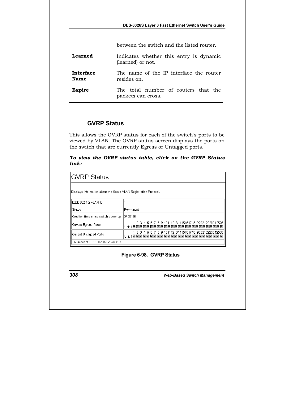 Gvrp status | D-Link DES-3326S User Manual | Page 308 / 349