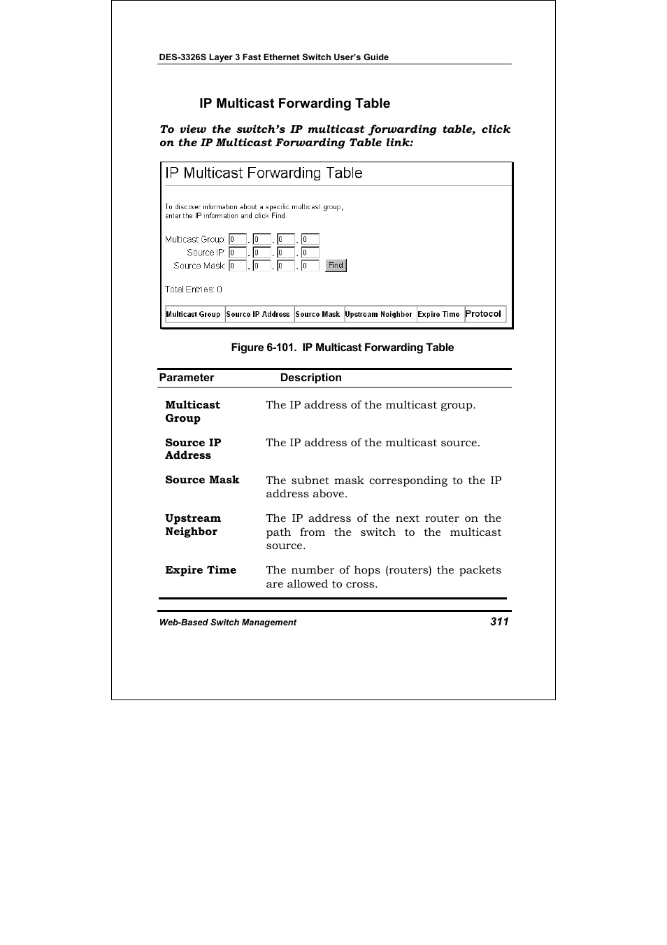 Ip multicast forwarding table | D-Link DES-3326S User Manual | Page 311 / 349