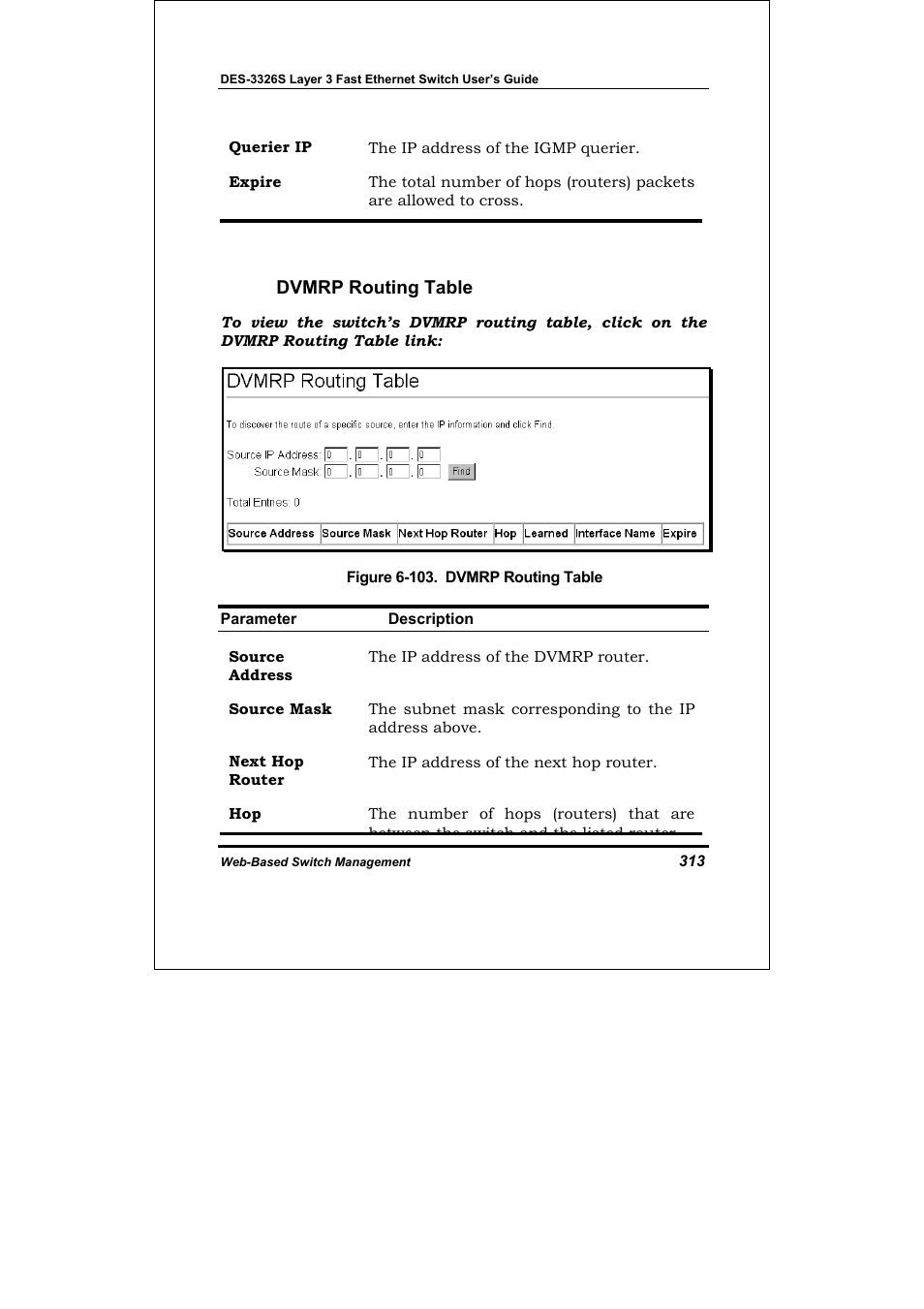 Dvmrp routing table | D-Link DES-3326S User Manual | Page 313 / 349
