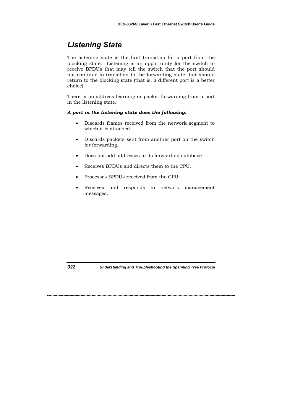 Listening state | D-Link DES-3326S User Manual | Page 322 / 349