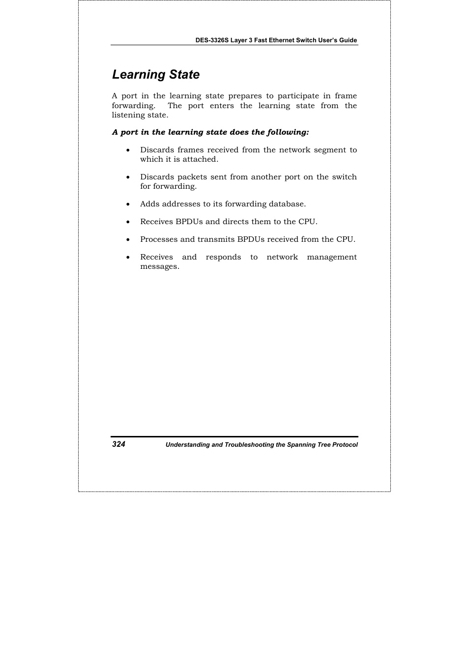 Learning state | D-Link DES-3326S User Manual | Page 324 / 349