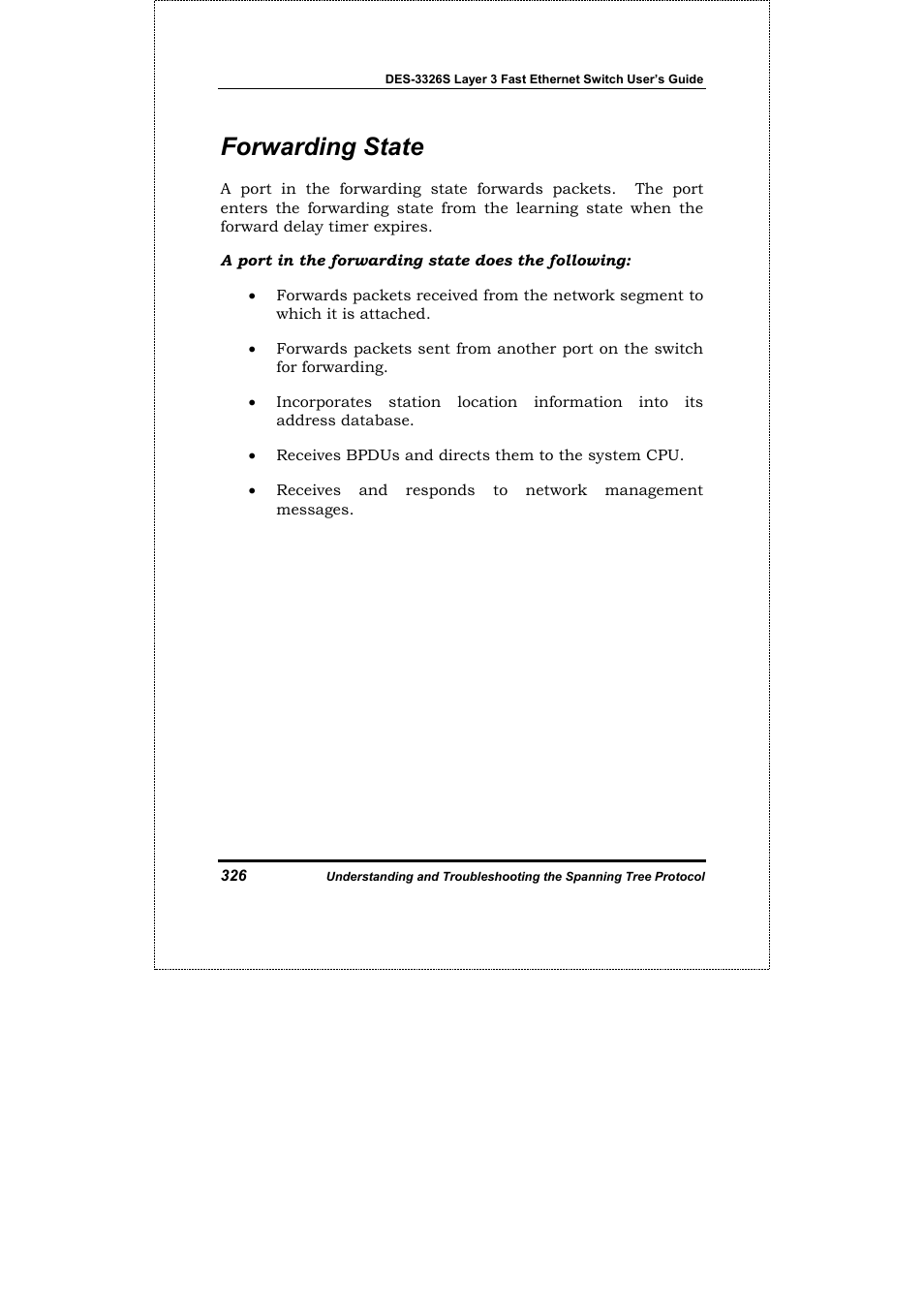 Forwarding state | D-Link DES-3326S User Manual | Page 326 / 349