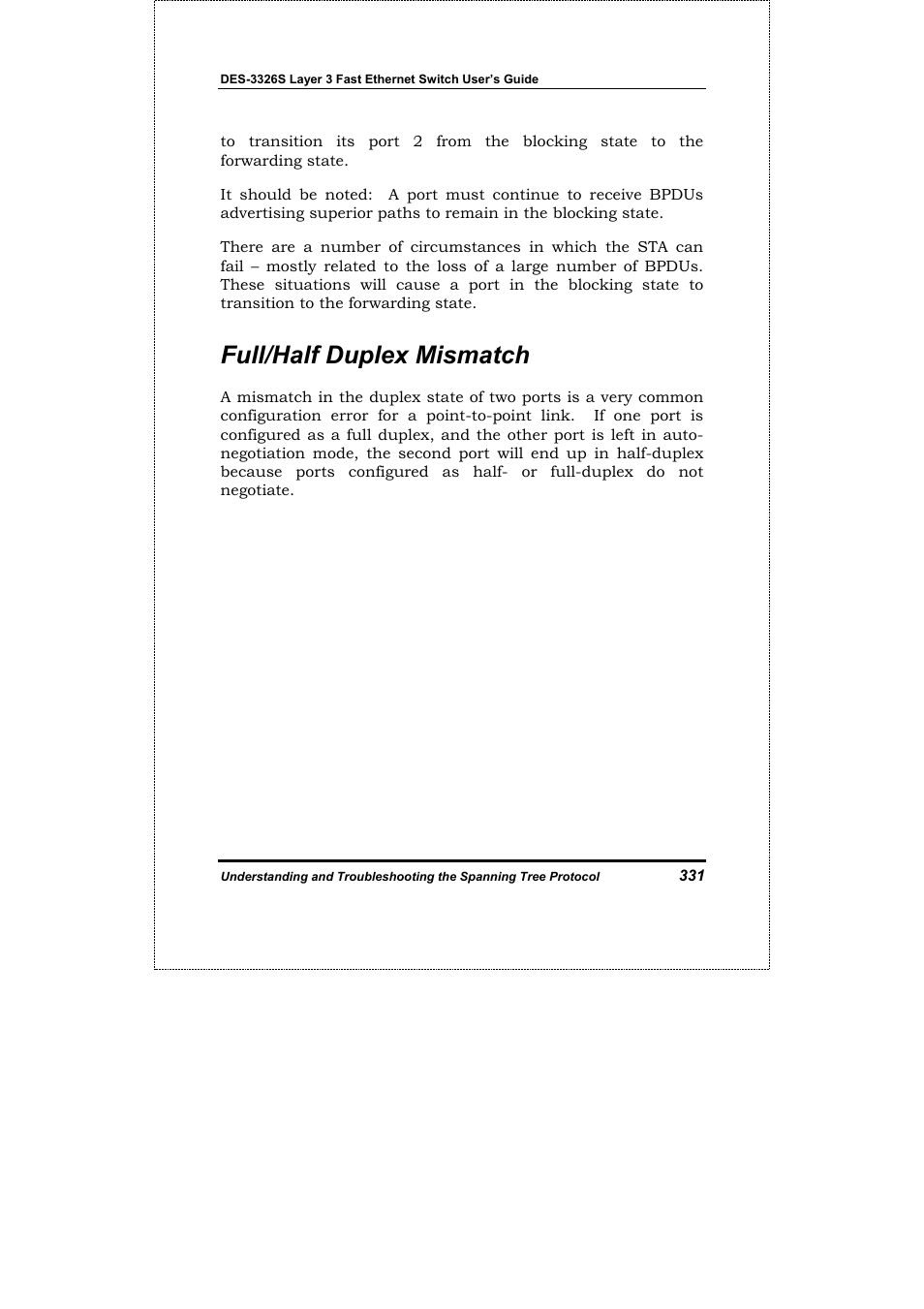 Full/half duplex mismatch | D-Link DES-3326S User Manual | Page 331 / 349