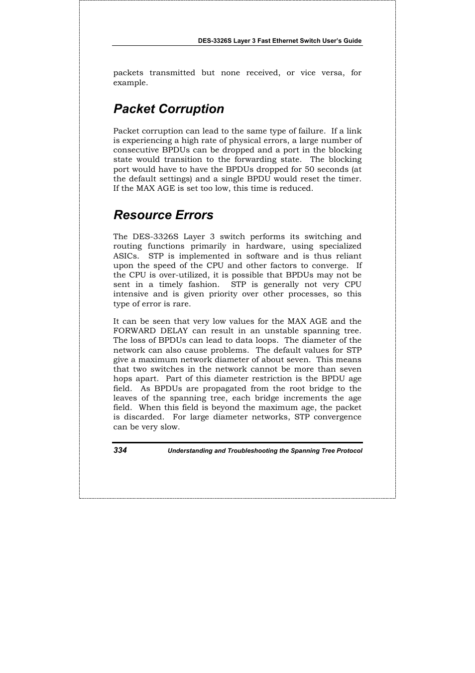 Packet corruption, Resource errors | D-Link DES-3326S User Manual | Page 334 / 349