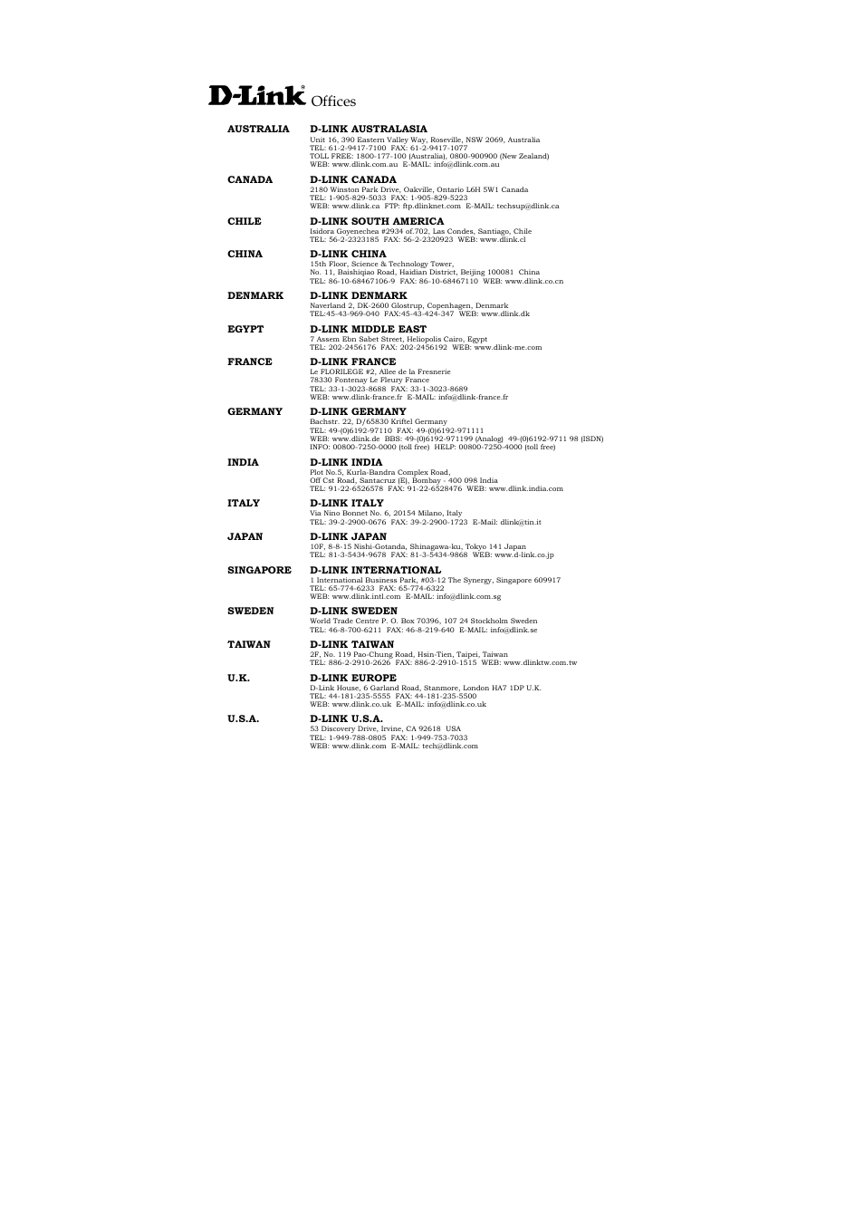 Offices | D-Link DES-3326S User Manual | Page 347 / 349