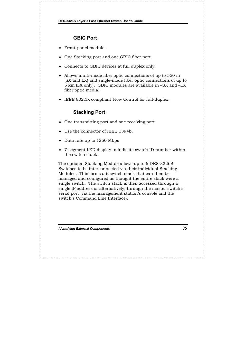 Gbic port, Stacking port | D-Link DES-3326S User Manual | Page 35 / 349