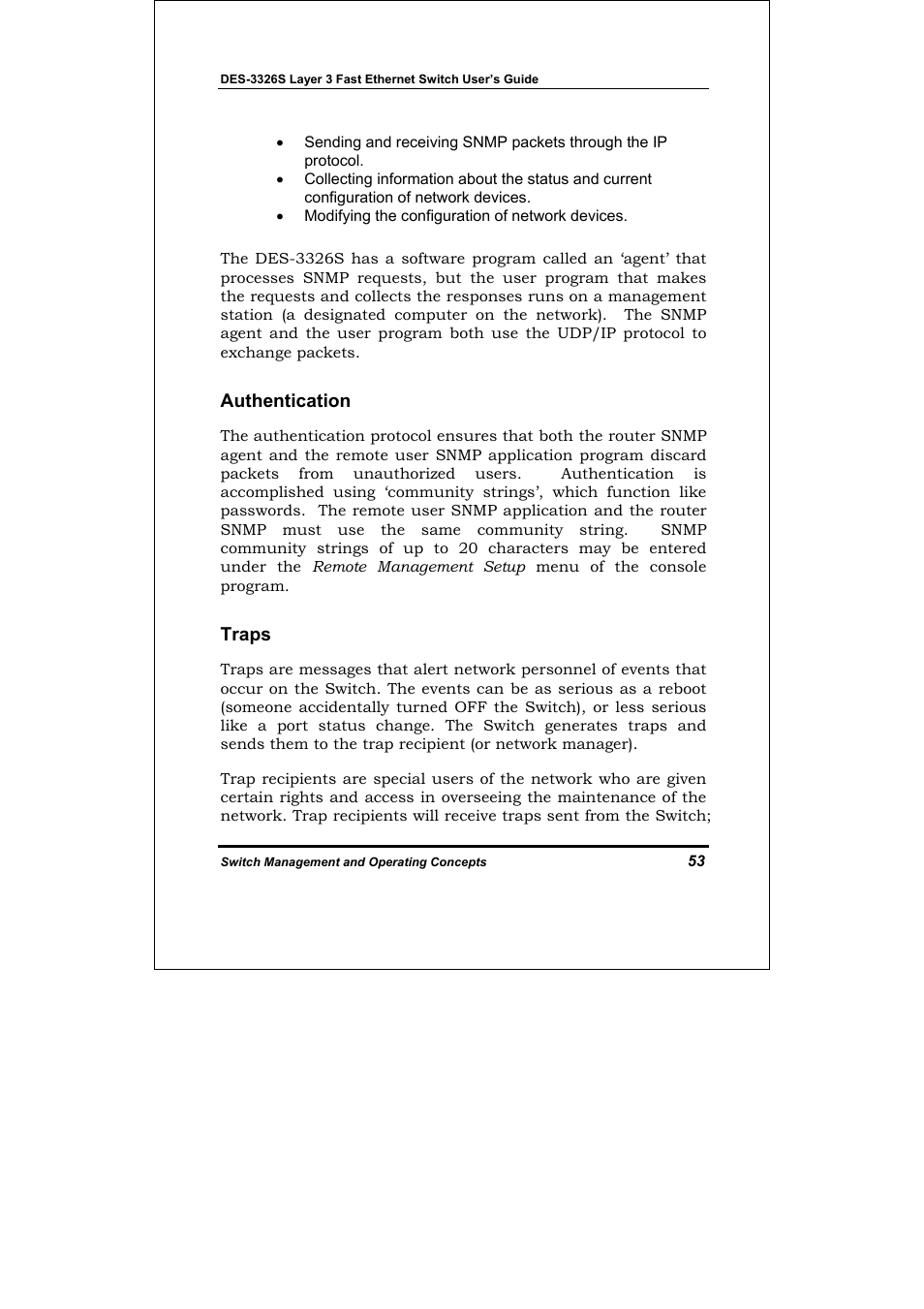 Authentication, Traps | D-Link DES-3326S User Manual | Page 53 / 349