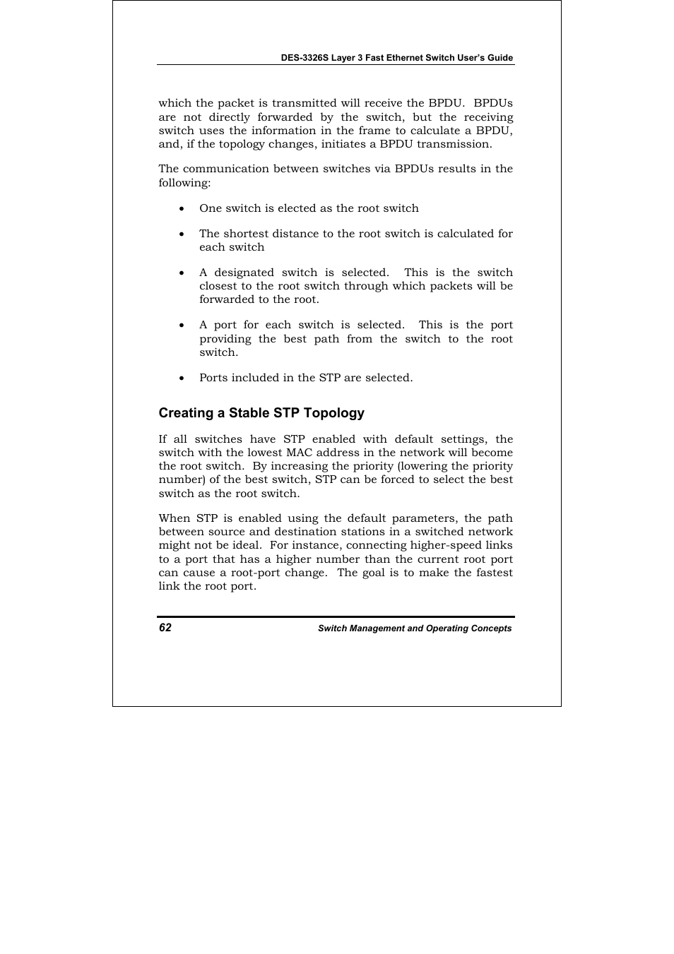 Creating a stable stp topology | D-Link DES-3326S User Manual | Page 62 / 349