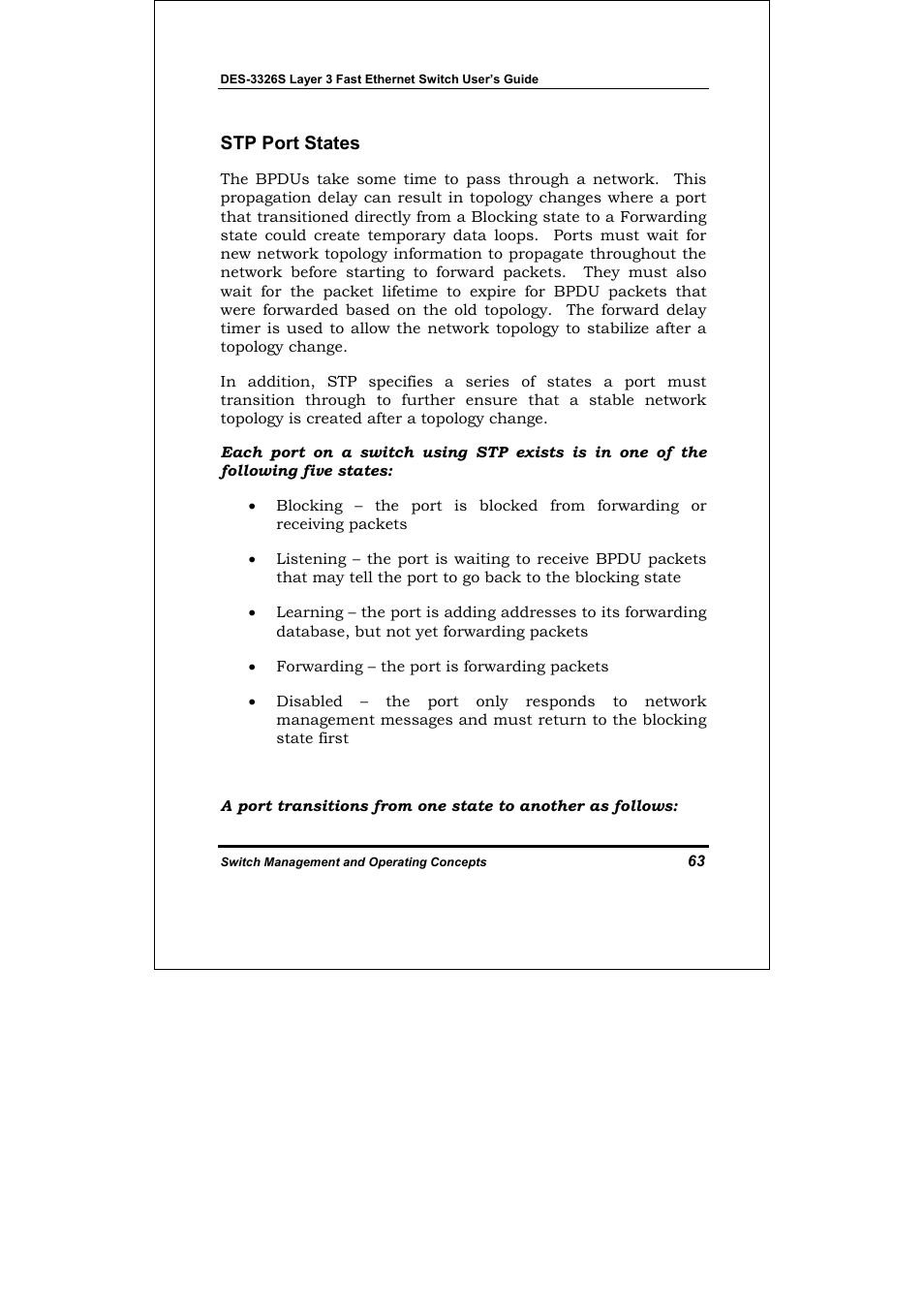 Stp port states | D-Link DES-3326S User Manual | Page 63 / 349