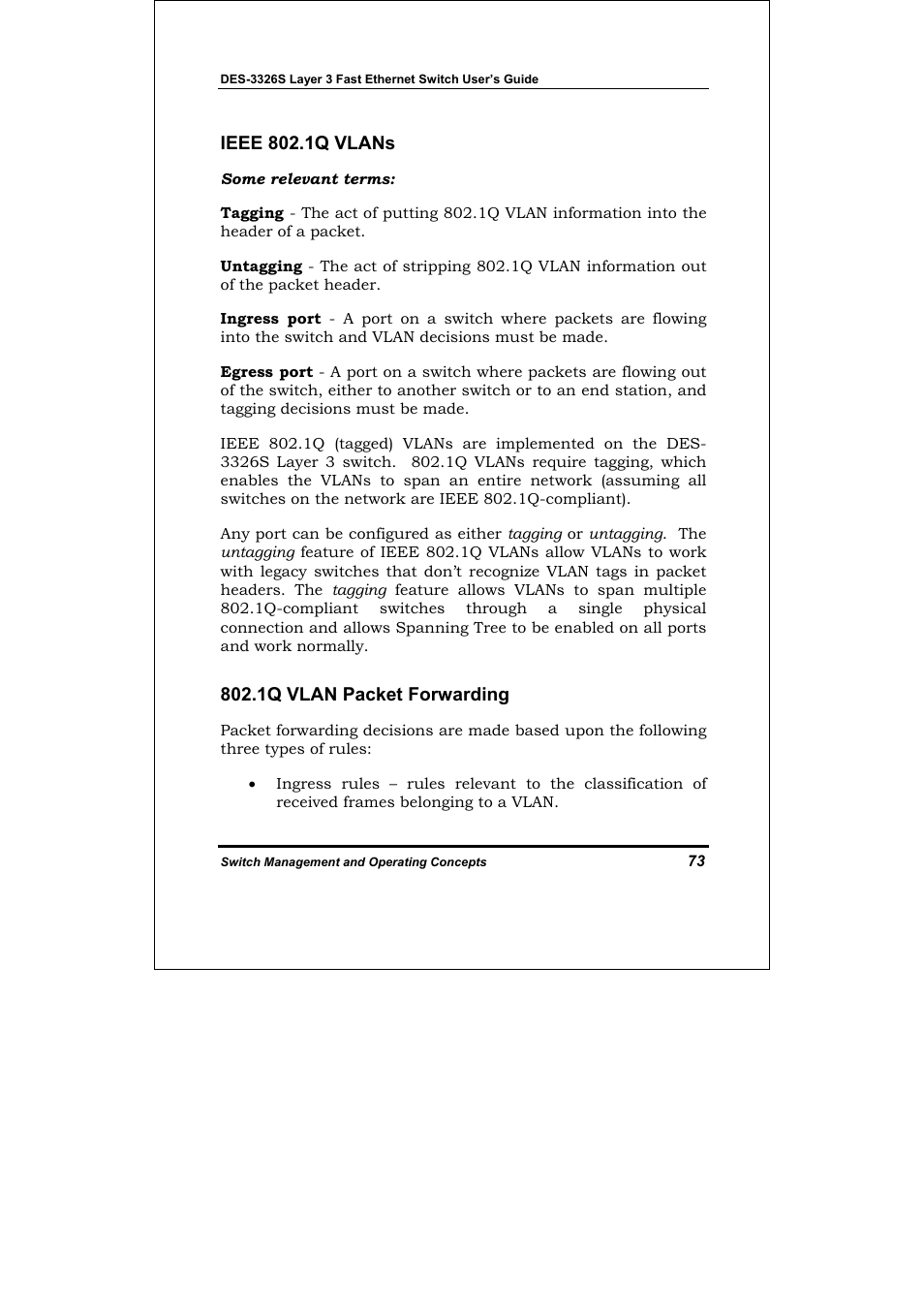 Ieee 802.1q vlans, 1q vlan packet forwarding | D-Link DES-3326S User Manual | Page 73 / 349