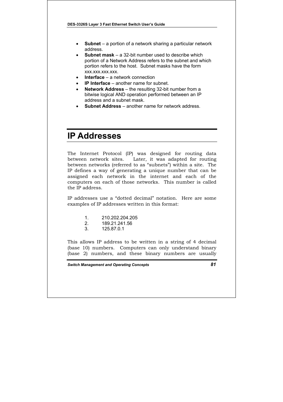 Ip addresses | D-Link DES-3326S User Manual | Page 81 / 349