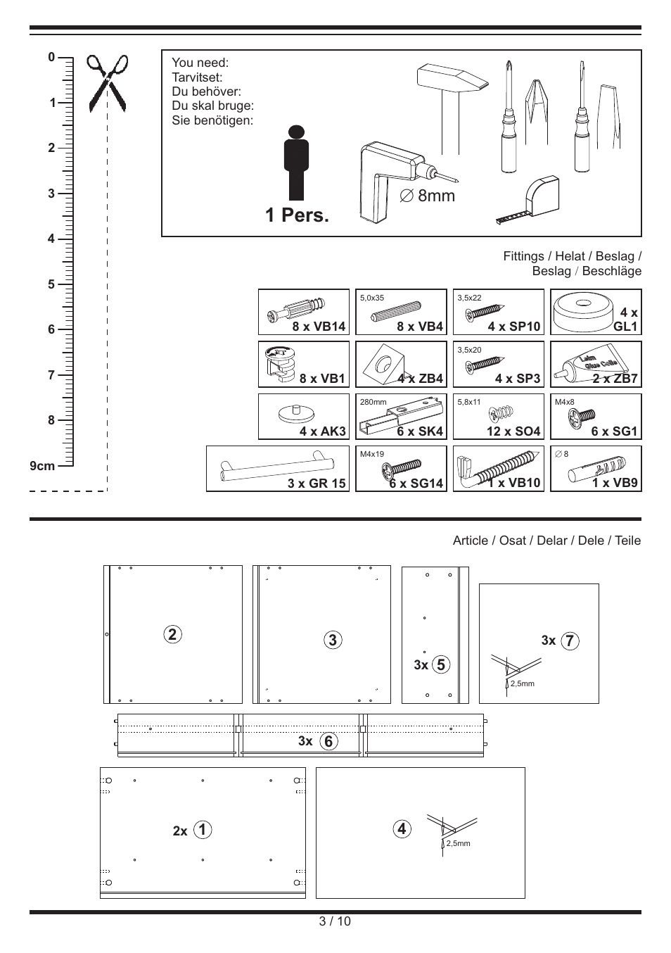 1 pers, E 8mm | Livarno CHEST OF DRAWERS User Manual | Page 3 / 10