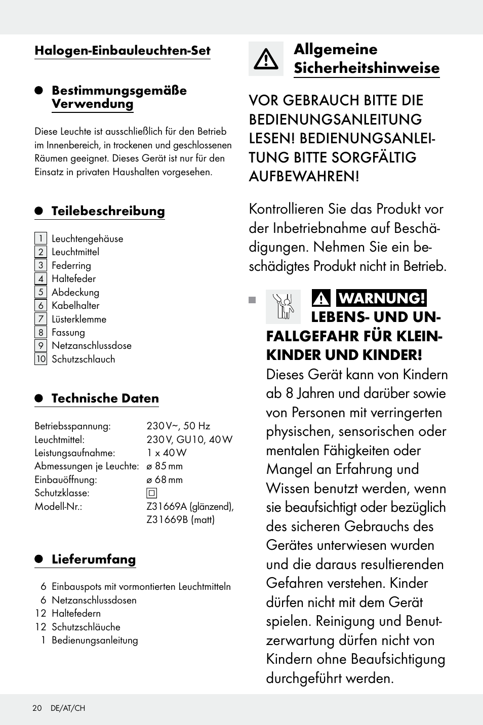 Livarno Z31669A/Z31669B User Manual | Page 20 / 25