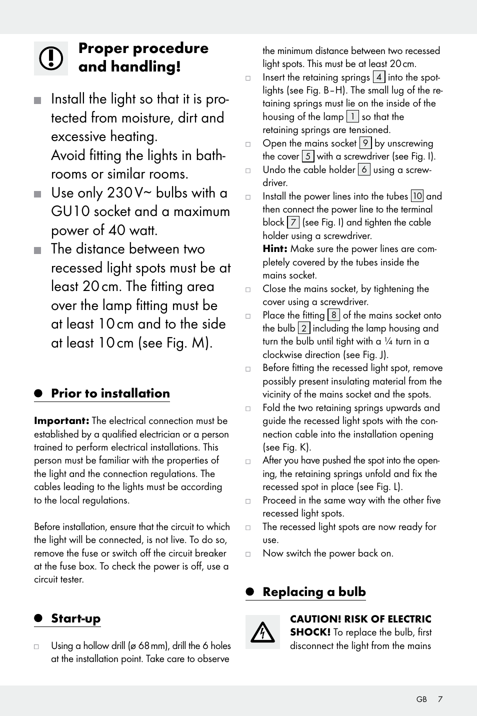 Prior to installation, Start-up, Replacing a bulb | Livarno Z31669A/Z31669B User Manual | Page 7 / 25