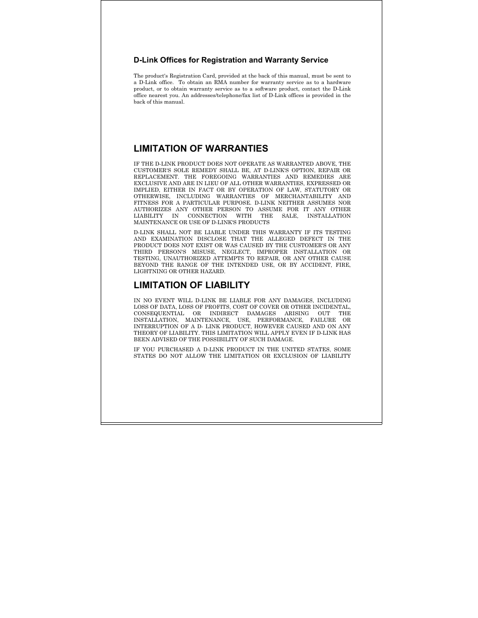 Limitation of warranties, Limitation of liability | D-Link DFE-530TX+ User Manual | Page 5 / 27