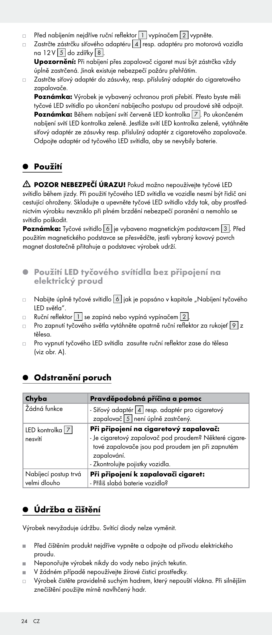 Použití, Odstranění poruch, Údržba a čištění | Livarno 103745-14-01-BS/103745-14-02-BS User Manual | Page 24 / 34