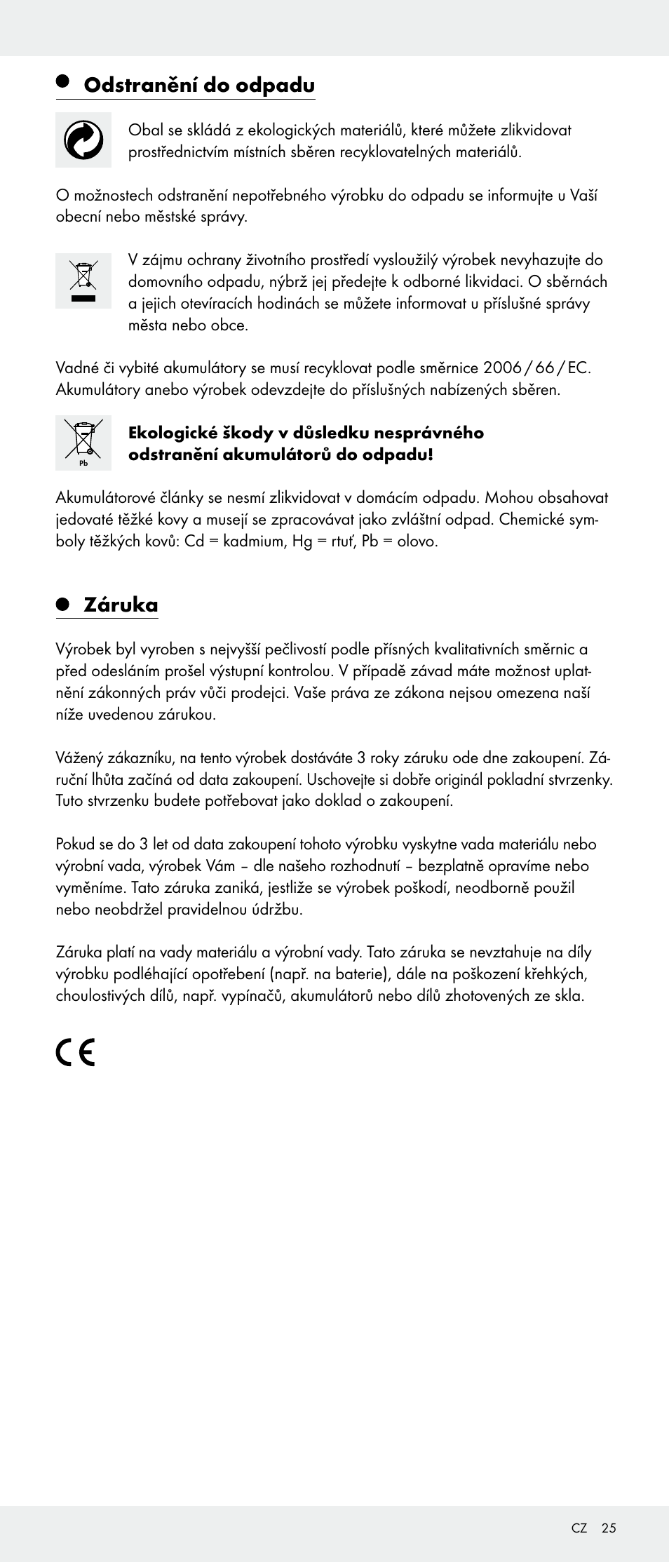 Odstranění do odpadu, Záruka | Livarno 103745-14-01-BS/103745-14-02-BS User Manual | Page 25 / 34