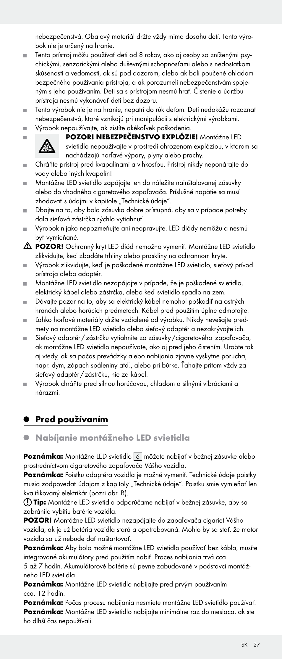 Pred používaním, Nabíjanie montážneho led svietidla | Livarno 103745-14-01-BS/103745-14-02-BS User Manual | Page 27 / 34