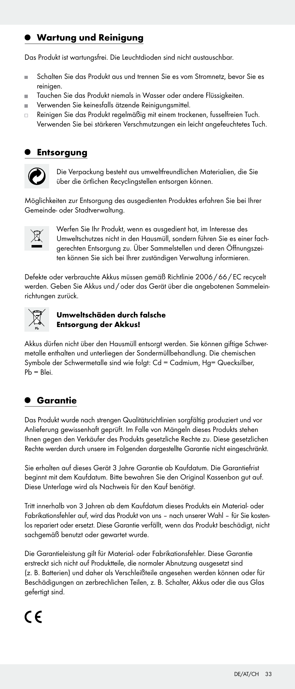 Wartung und reinigung, Entsorgung, Garantie | Livarno 103745-14-01-BS/103745-14-02-BS User Manual | Page 33 / 34