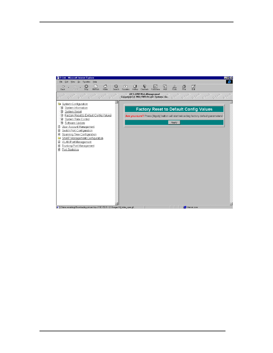 Factory reset | D-Link DES-5200 User Manual | Page 103 / 144