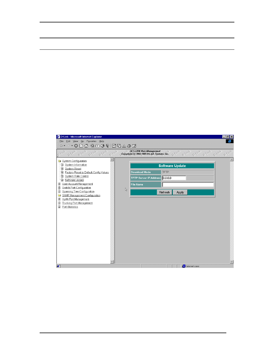 Software update menu | D-Link DES-5200 User Manual | Page 107 / 144