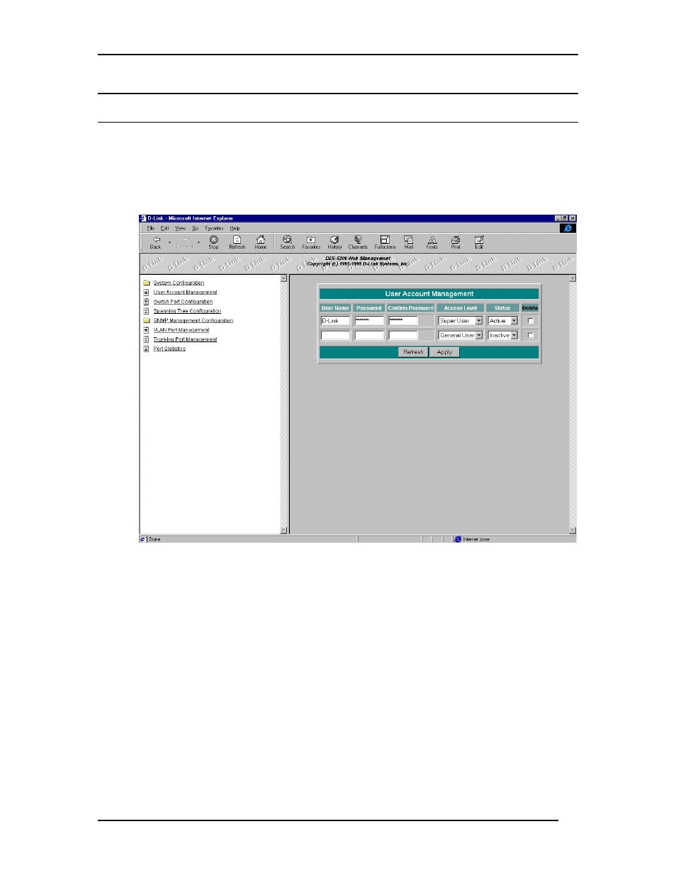 User account management | D-Link DES-5200 User Manual | Page 111 / 144