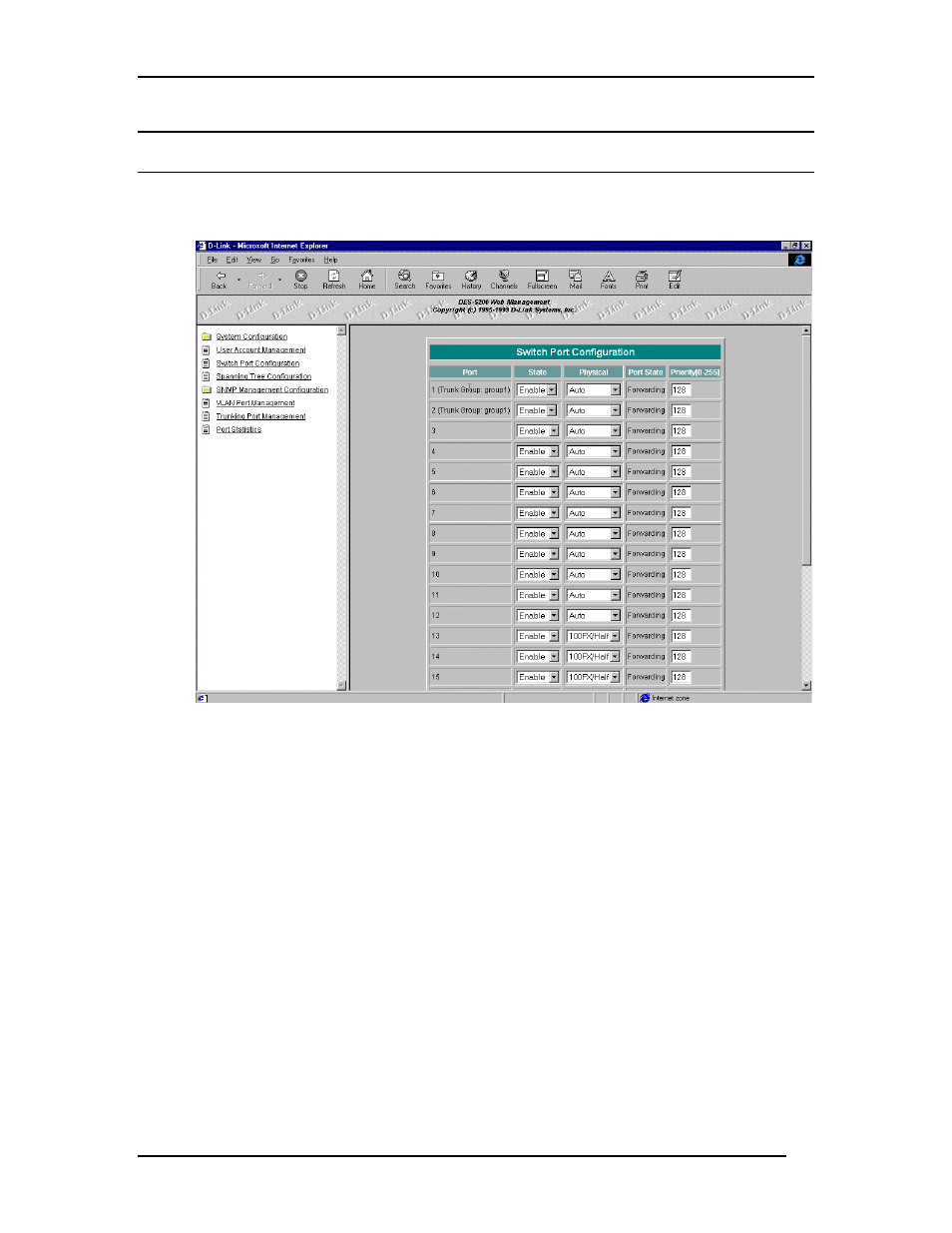 Switch port configuration | D-Link DES-5200 User Manual | Page 113 / 144