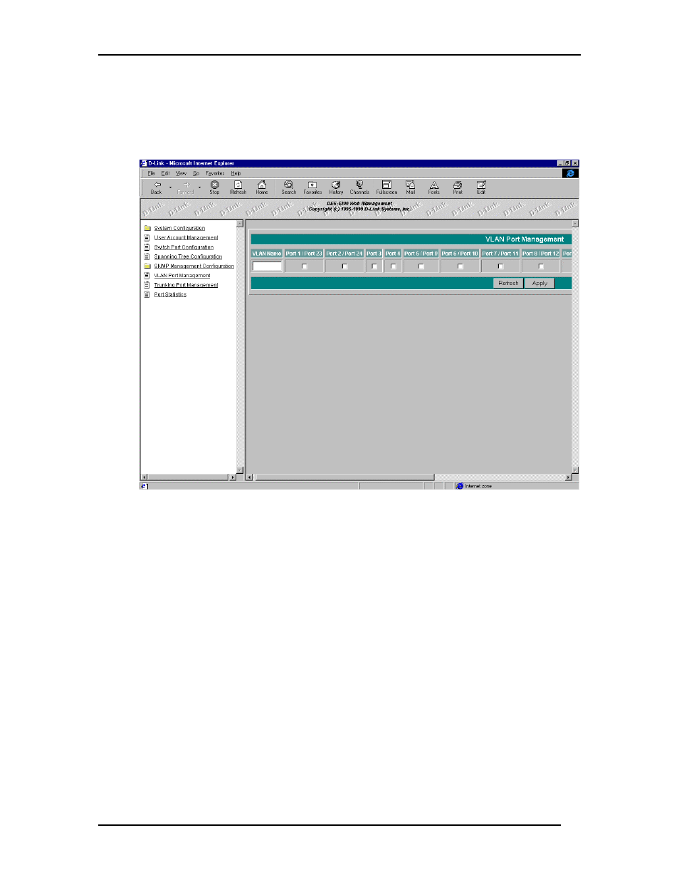 Vlan port management | D-Link DES-5200 User Manual | Page 126 / 144