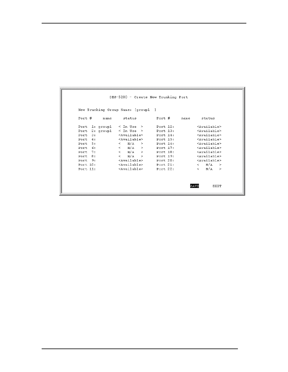 Create new trunking port | D-Link DES-5200 User Manual | Page 88 / 144