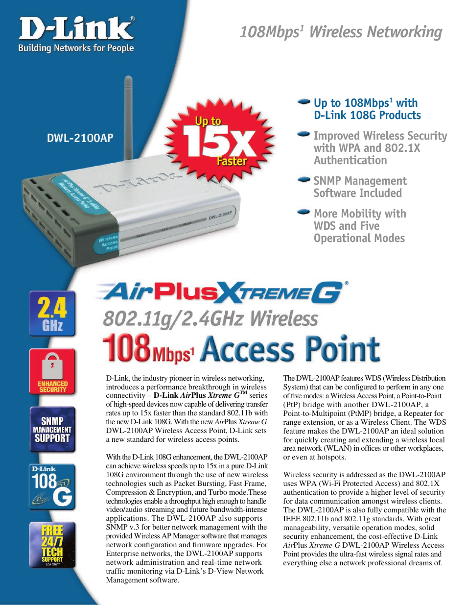 D-Link AirPlus Xtreme G DWL-2100AP User Manual | 2 pages