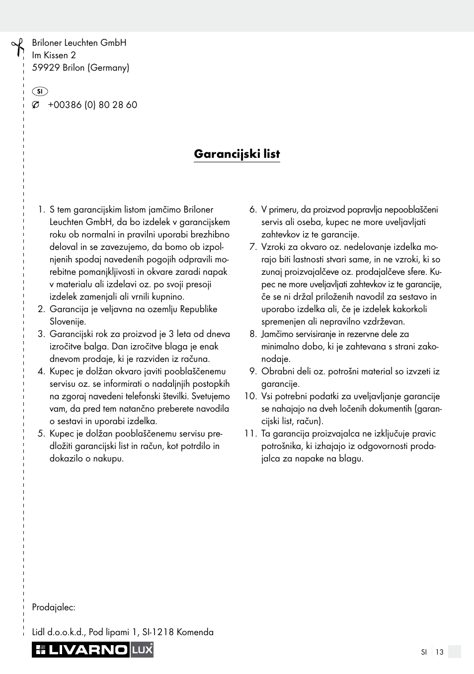 Garancijski list | Livarno 7571-01хL User Manual | Page 13 / 29