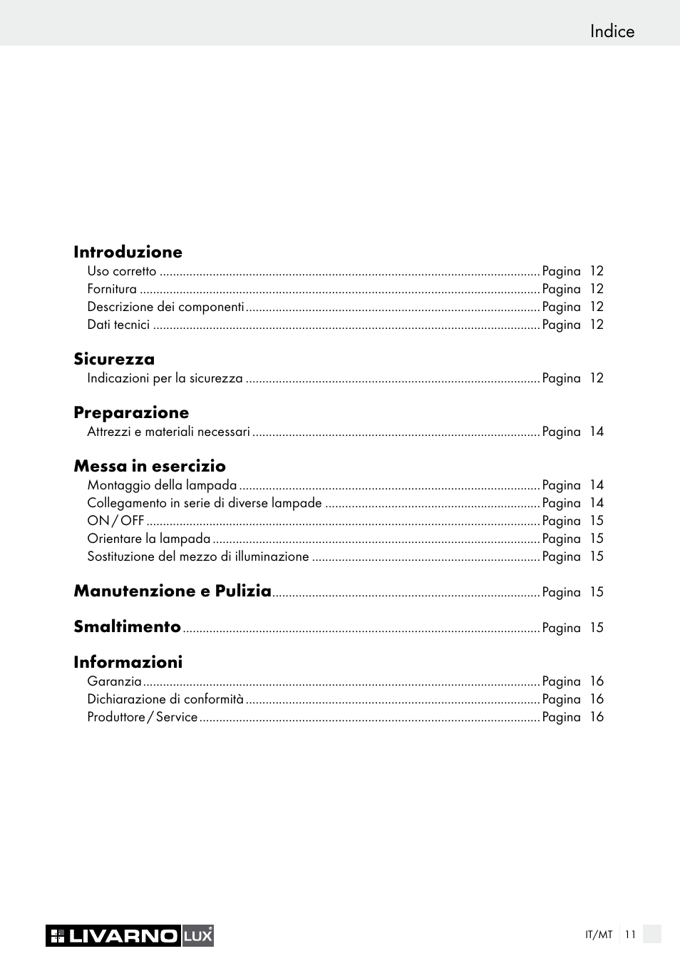 Indice | Livarno 2592-014L or 2592-016L User Manual | Page 11 / 37