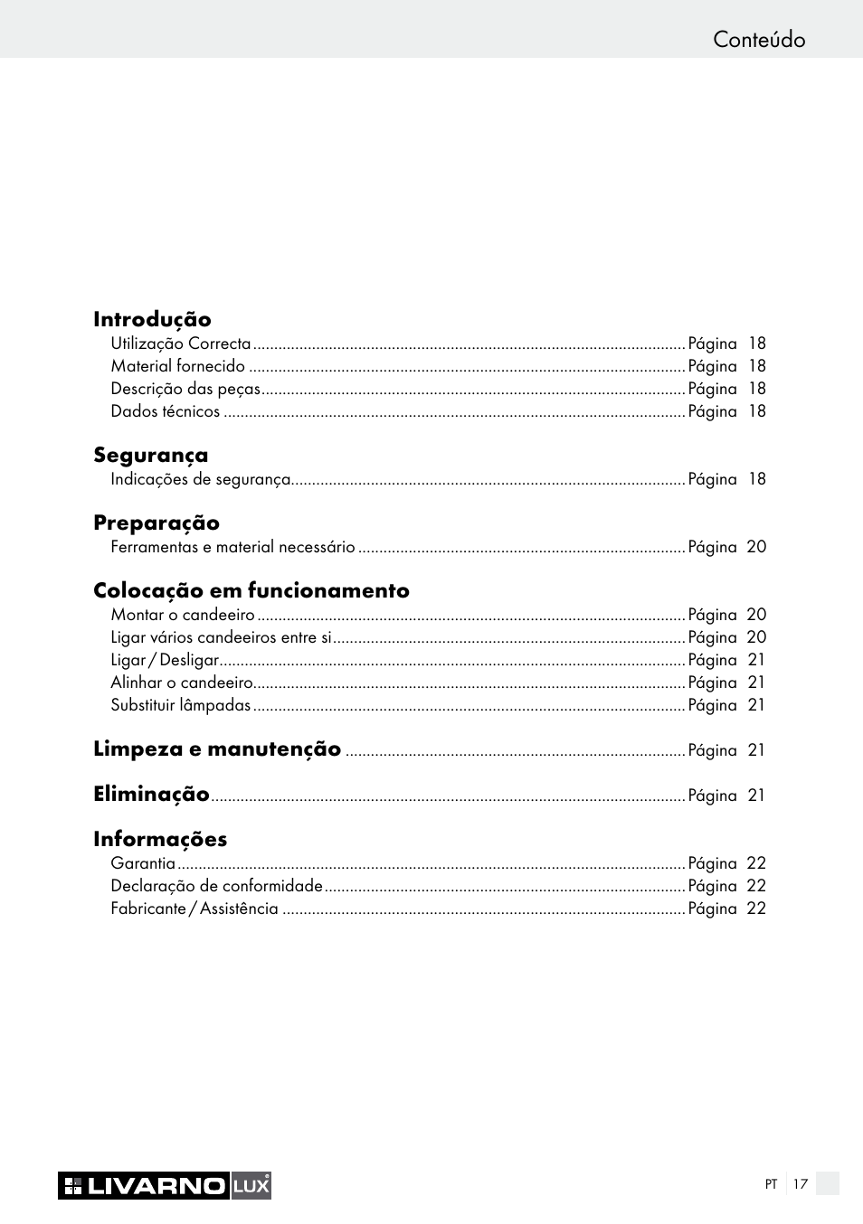 Conteúdo | Livarno 2592-014L or 2592-016L User Manual | Page 17 / 37