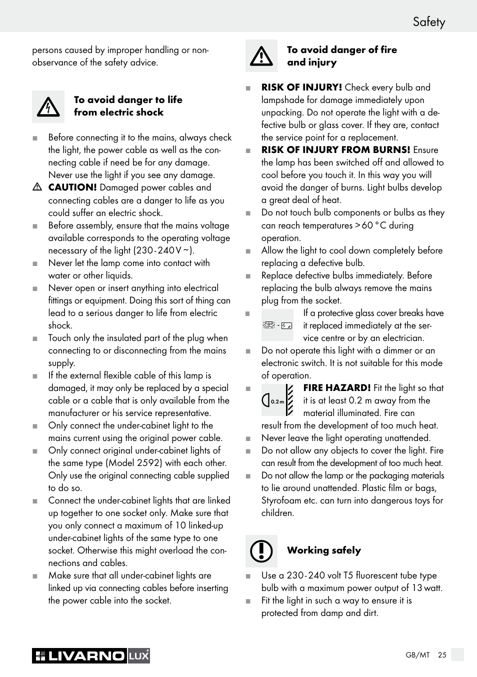 Safety | Livarno 2592-014L or 2592-016L User Manual | Page 25 / 37