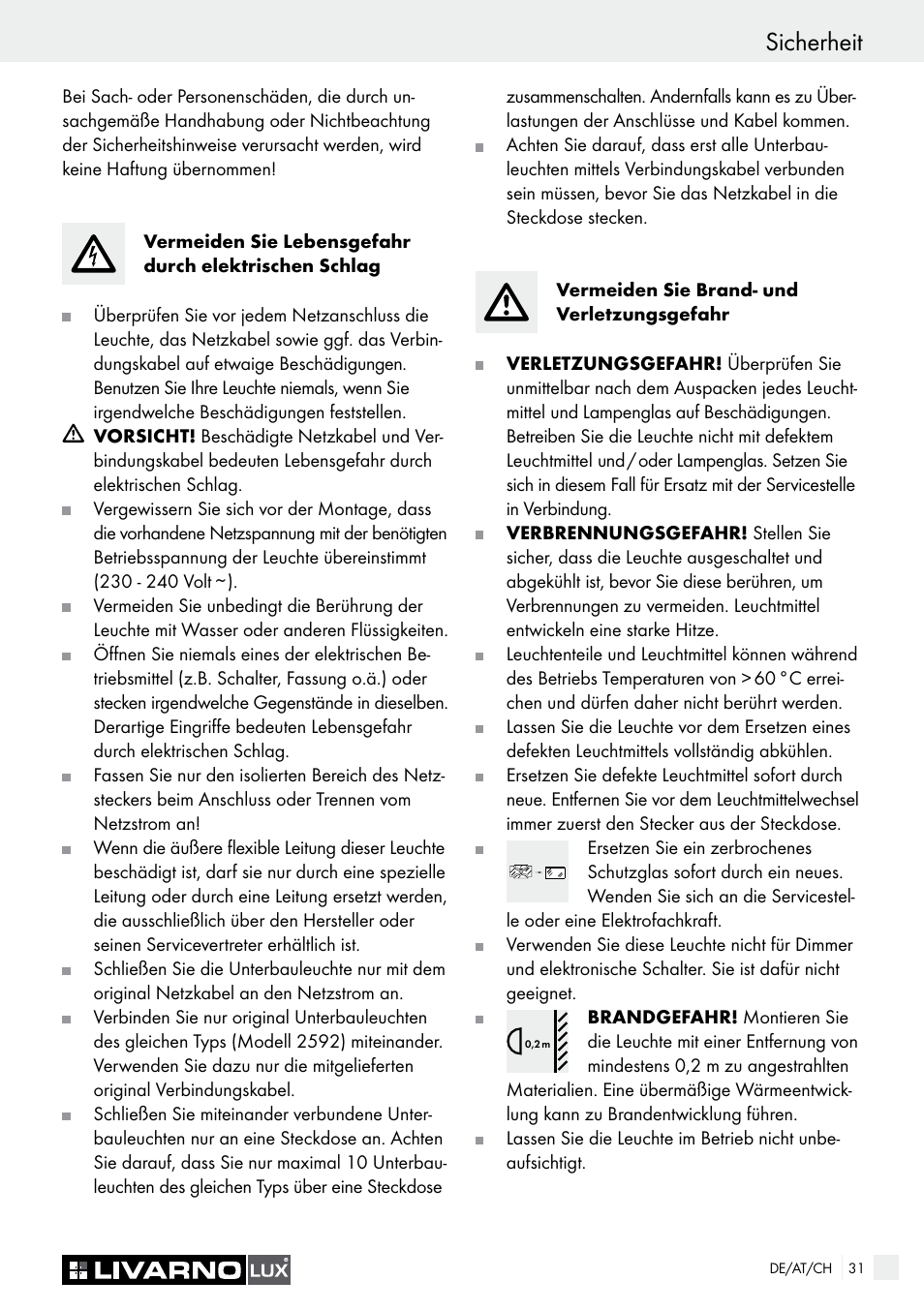 Sicherheit | Livarno 2592-014L or 2592-016L User Manual | Page 31 / 37