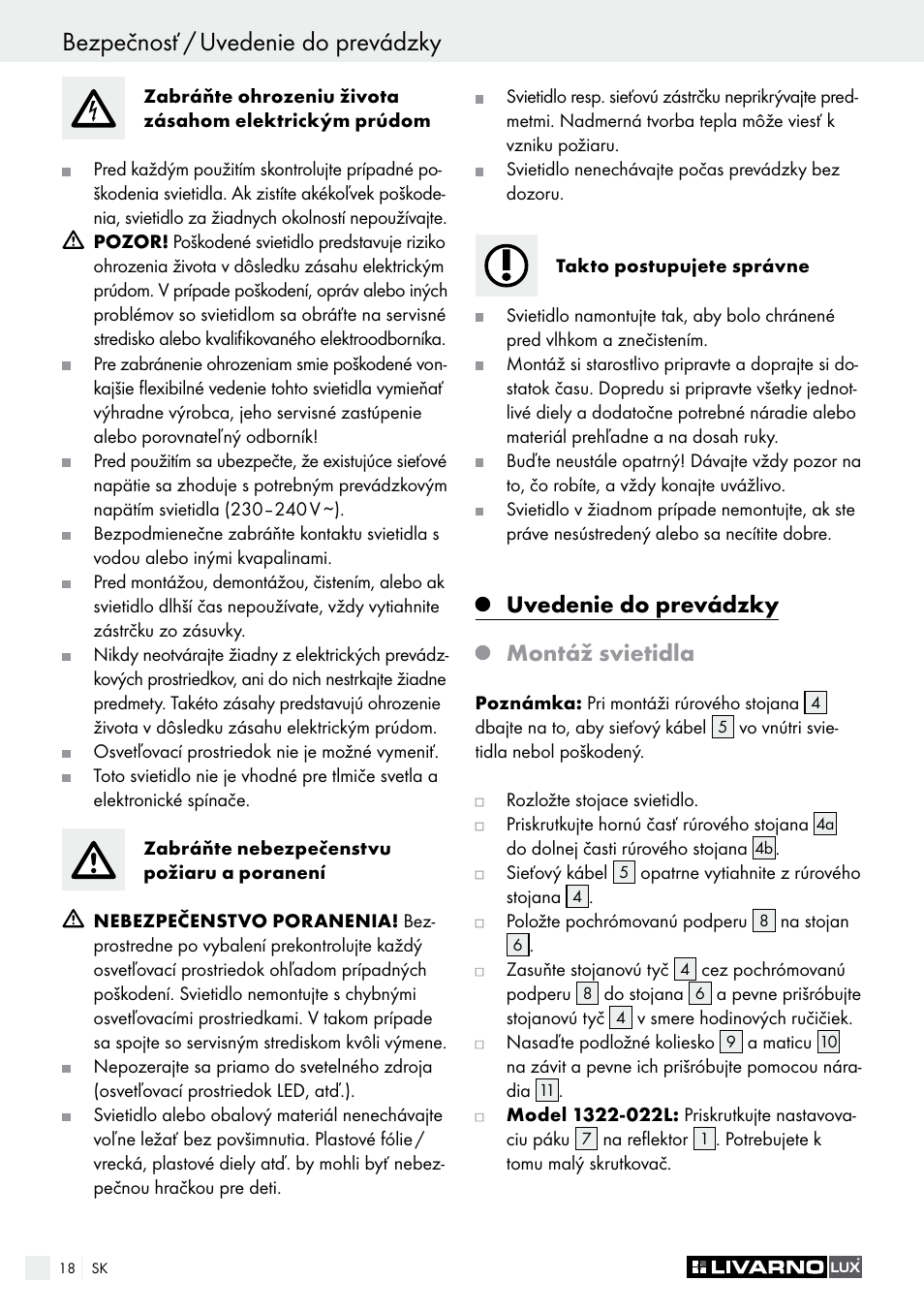 Uvedenie do prevádzky montáž svietidla | Livarno 1321-012L or 1322-022L User Manual | Page 18 / 25