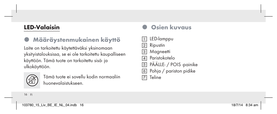 Osien kuvaus, Led-valaisin  määräystenmukainen käyttö | Livarno 103780-14-01 User Manual | Page 16 / 86