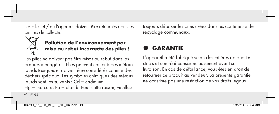 Garantie | Livarno 103780-14-01 User Manual | Page 60 / 86