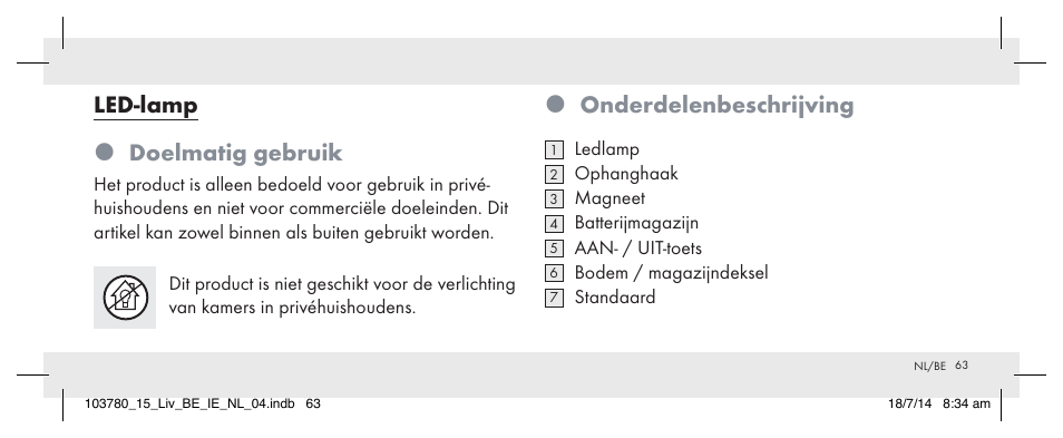 Onderdelenbeschrijving, Led-lamp  doelmatig gebruik | Livarno 103780-14-01 User Manual | Page 63 / 86