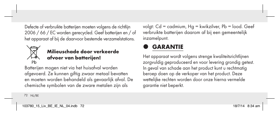 Garantie | Livarno 103780-14-01 User Manual | Page 72 / 86
